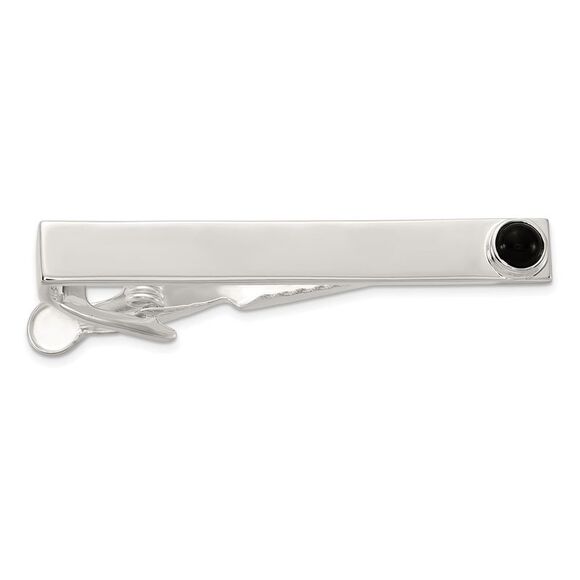 Kazi Luxury Sterling Silver Polished Onyx Dot Tie Bar